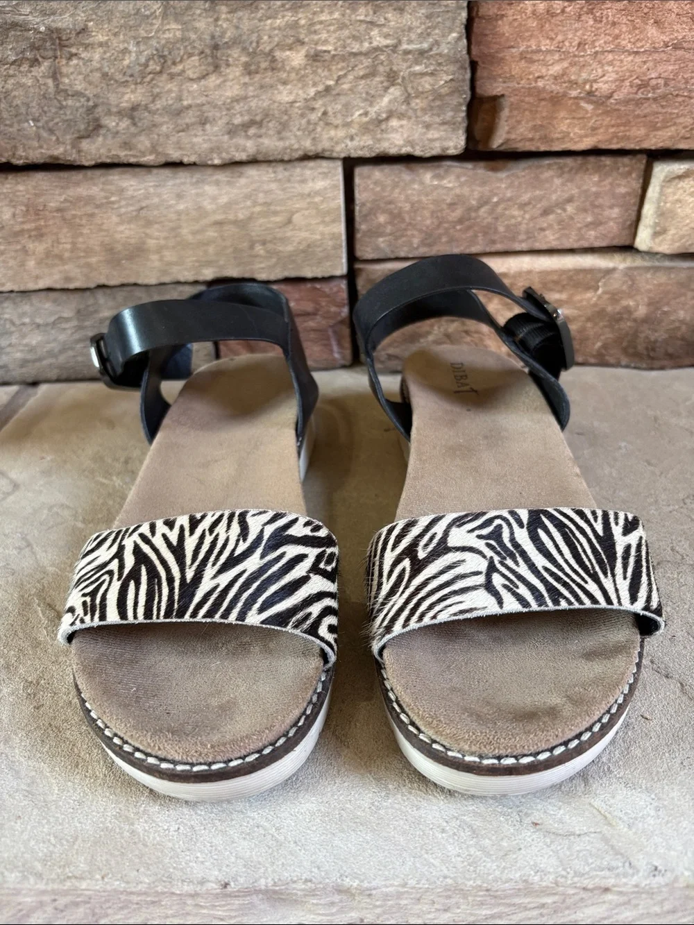 Diba t sz 10 black leather and animal print cow hair sandals - Picture 3 of 12